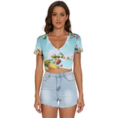 Fruits Sweet Papaya Orange Pattern V-neck Crop Top by Ravend