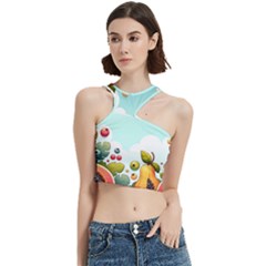 Fruits Sweet Papaya Orange Pattern Cut Out Top by Ravend