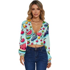 Fruits Sweet Pattern Long Sleeve Deep-v Velour Top by Ravend