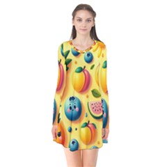 Fruits Fresh Sweet Pattern Long Sleeve V-neck Flare Dress by Ravend