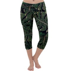 Monstera Plant Tropical Jungle Capri Yoga Leggings by Ravend