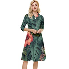 Flowers Monstera Foliage Tropical Classy Knee Length Dress by Ravend