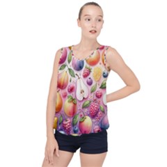 Fruits Apple Strawberry Raspberry Bubble Hem Chiffon Tank Top by Ravend