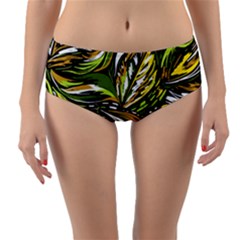 Foliage Pattern Texture Background Reversible Mid-waist Bikini Bottoms by Ravend