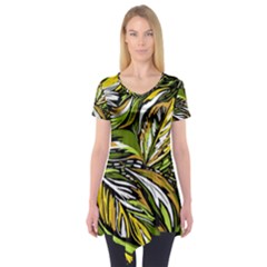 Foliage Pattern Texture Background Short Sleeve Tunic  by Ravend