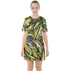 Foliage Pattern Texture Background Sixties Short Sleeve Mini Dress by Ravend