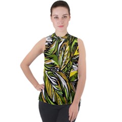 Foliage Pattern Texture Background Mock Neck Chiffon Sleeveless Top by Ravend