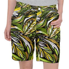 Foliage Pattern Texture Background Women s Pocket Shorts by Ravend