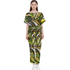 Foliage Pattern Texture Background Batwing Lightweight Chiffon Jumpsuit by Ravend