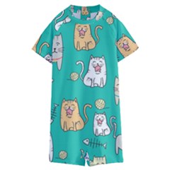 Seamless Pattern Cute Cat Cartoon With Hand Drawn Style Kids  Boyleg Half Suit Swimwear by Grandong