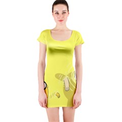 Adventure Time Jake The Dog Finn The Human Artwork Yellow Short Sleeve Bodycon Dress by Sarkoni