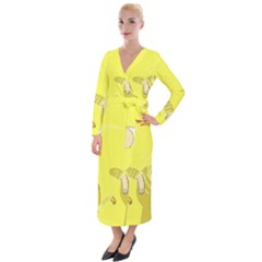 Adventure Time Jake The Dog Finn The Human Artwork Yellow Velvet Maxi Wrap Dress by Sarkoni