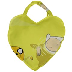 Adventure Time Jake The Dog Finn The Human Artwork Yellow Giant Heart Shaped Tote by Sarkoni