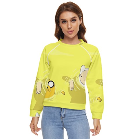 Adventure Time Jake The Dog Finn The Human Artwork Yellow Women s Long Sleeve Raglan T-shirt by Sarkoni