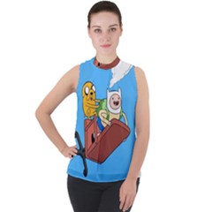 Cartoon Adventure Time Jake And Finn Mock Neck Chiffon Sleeveless Top by Sarkoni