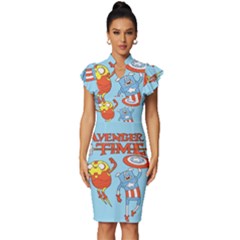 Adventure Time Avengers Age Of Ultron Vintage Frill Sleeve V-neck Bodycon Dress by Sarkoni