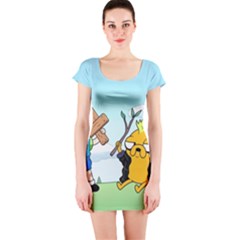 Adventure Time Finn And Jake Cartoon Network Parody Short Sleeve Bodycon Dress by Sarkoni