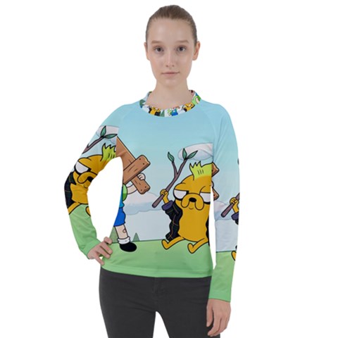 Adventure Time Finn And Jake Cartoon Network Parody Women s Pique Long Sleeve T-shirt by Sarkoni