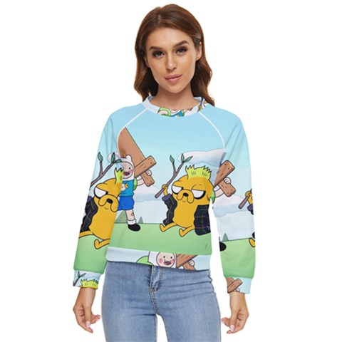 Adventure Time Finn And Jake Cartoon Network Parody Women s Long Sleeve Raglan T-shirt by Sarkoni