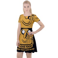 Adventure Time Jake  I Love Food Cap Sleeve Velour Dress  by Sarkoni