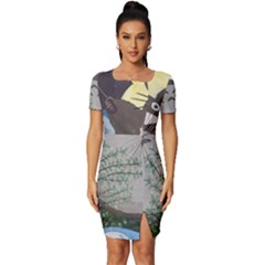 Illustration Anime Cartoon My Neighbor Totoro Fitted Knot Split End Bodycon Dress by Sarkoni