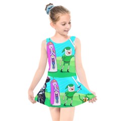 Adventure Time The Legend Of Zelda Parody Kids  Skater Dress Swimsuit by Sarkoni