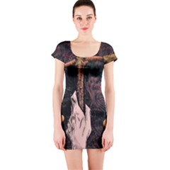 Jujutsu Kaisen Heart Design Heart Psychedelic Anime Hands Short Sleeve Bodycon Dress by Sarkoni