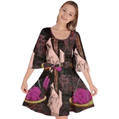 Jujutsu Kaisen Heart Design Heart Psychedelic Anime Hands Velour Kimono Dress by Sarkoni