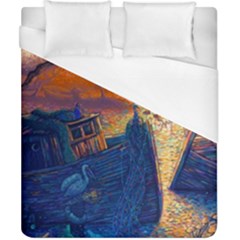 Digital Art Fantasy Impressionism Painting Ship Boat Psychedelic Peacock Mushroom Flamingos Hipwreck Duvet Cover (california King Size) by Sarkoni