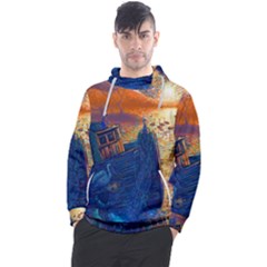 Digital Art Fantasy Impressionism Painting Ship Boat Psychedelic Peacock Mushroom Flamingos Hipwreck Men s Pullover Hoodie by Sarkoni