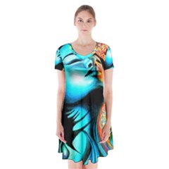 Color Detail Dream Fantasy Neon Psychedelic Teaser Short Sleeve V-neck Flare Dress by Sarkoni