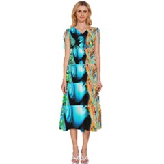 Color Detail Dream Fantasy Neon Psychedelic Teaser V-neck Drawstring Shoulder Sleeveless Maxi Dress by Sarkoni