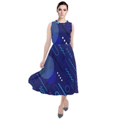 Classic Blue Background Abstract Style Round Neck Boho Dress by Bedest