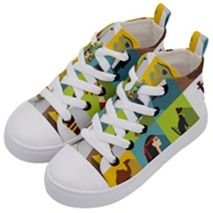 Egypt Travel Items Icons Set Flat Style Kids  Mid-top Canvas Sneakers by Bedest