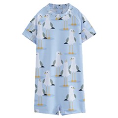 Cute Seagulls Seamless Pattern Light Blue Background Kids  Boyleg Half Suit Swimwear by Bedest