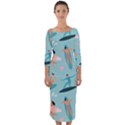 Beach Surfing Surfers With Surfboards Surfer Rides Wave Summer Outdoors Surfboards Seamless Pattern Quarter Sleeve Midi Bodycon Dress View1