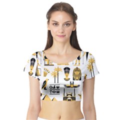 Egypt Symbols Decorative Icons Set Short Sleeve Crop Top by Bedest