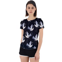 Crane Pattern Back Cut Out Sport T-shirt by Bedest