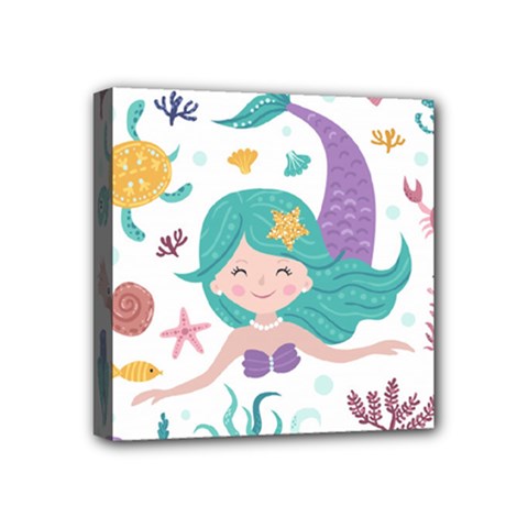 Set Cute Mermaid Seaweeds Marine In Habitants Mini Canvas 4  X 4  (stretched) by Bedest