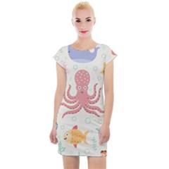 Underwater Seamless Pattern Light Background Funny Cap Sleeve Bodycon Dress by Bedest