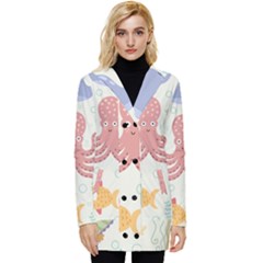 Underwater Seamless Pattern Light Background Funny Button Up Hooded Coat  by Bedest