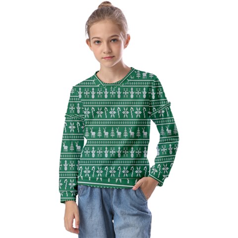 Wallpaper Ugly Sweater Backgrounds Christmas Kids  Long Sleeve T-shirt With Frill  by artworkshop