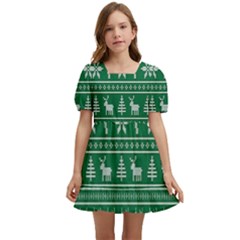 Wallpaper Ugly Sweater Backgrounds Christmas Kids  Short Sleeve Dolly Dress by artworkshop