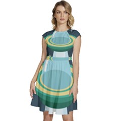 Illustration Ufo Alien  Unidentified Flying Object Cap Sleeve High Waist Dress by Sarkoni