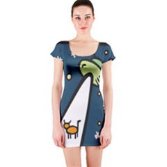 Ufo Alien Unidentified Flying Object Short Sleeve Bodycon Dress by Sarkoni