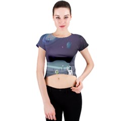 Alien Astronaut Scene Crew Neck Crop Top by Bedest