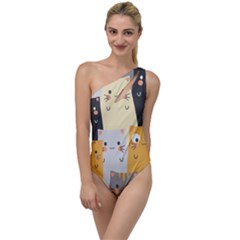 Seamless Pattern Cute Cat Cartoons To One Side Swimsuit by Bedest