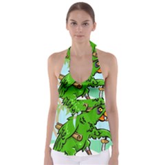 Parrot Hat Cartoon Captain Tie Back Tankini Top by Sarkoni