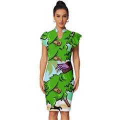 Parrot Hat Cartoon Captain Vintage Frill Sleeve V-neck Bodycon Dress by Sarkoni