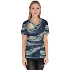 Waves Storm Sea Women s V-neck Scrub Top by Bedest